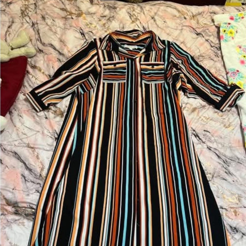 Striped Long Sleeve Shirt Dress